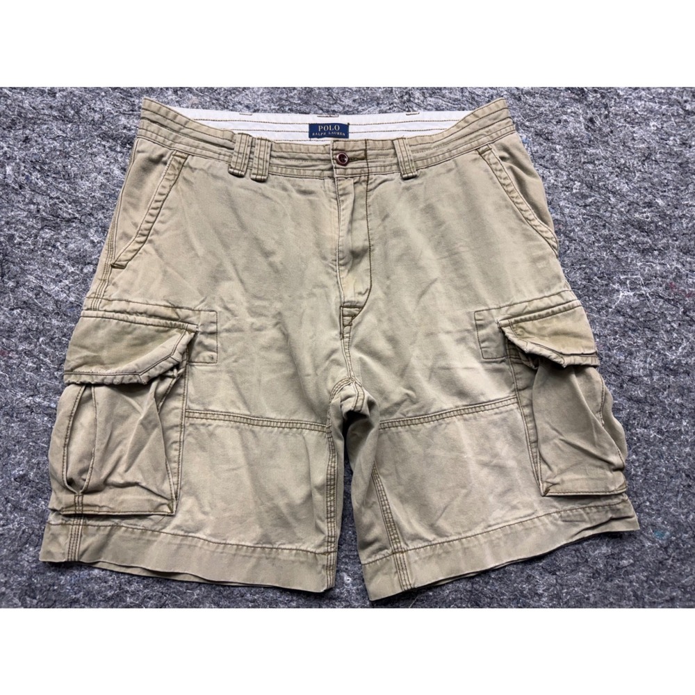 Polo Ralph Lauren Mens Khaki Tan Cotton Cargo Shorts 36 Classic Polo